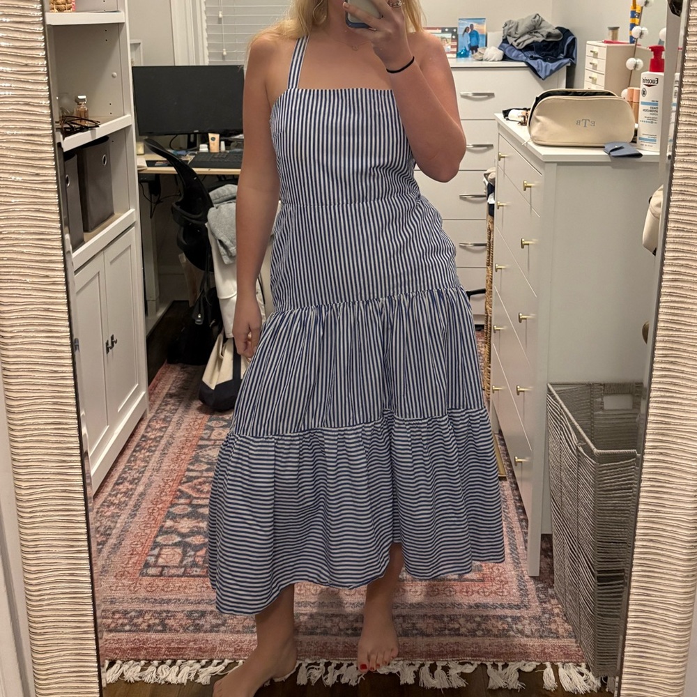 Banana Republic Blue and White Striped Tiered Maxi Dress